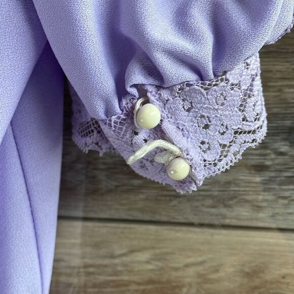 Jane Baar Lavender Lace Trim Belted Keyhole Puff Sleeve Midi Dress,Size 10, 70’s - Picture 8 of 10